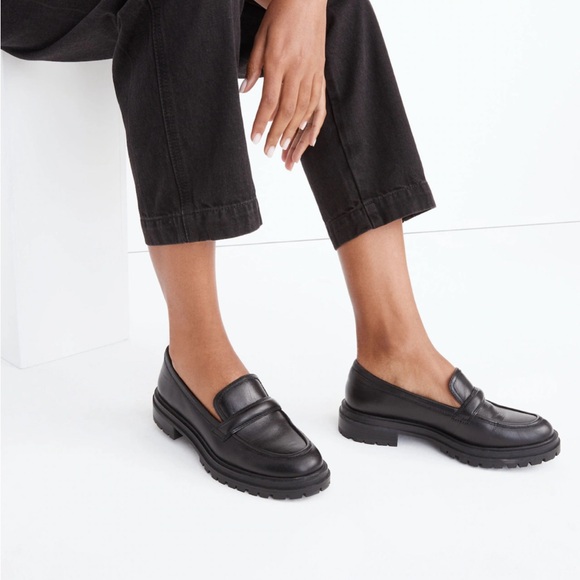Madewell The Bradley Lugsole Loafer in Black Leather Size 6.5 Platform $158 - Picture 10 of 11